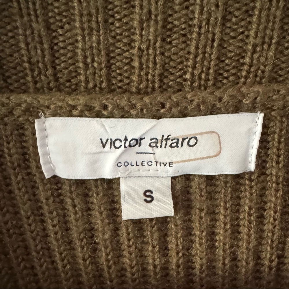 VICTOR ALFARO COLLECTIVE OVERSIZED COLORBLOCK SWEATER OLIVE GREEN BLACK SMALL - Picture 3 of 4
